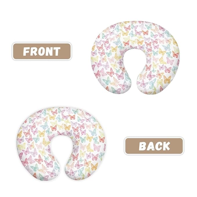 Colorful Butterfly Super Soft Breast Feeding Pillows, Nursing Pillow Cover with Hidden Zipper, Safe Newborn Washable and Stretchy Pillow Cover for Baby, 1 Pack