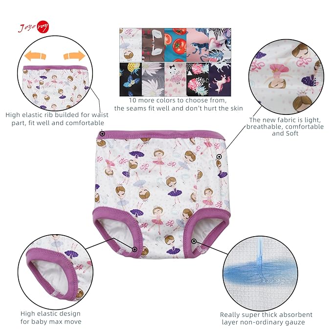 Joyo roy 10Pcs Strong Absorbent Toddler Training Underwear 3T Soft Thick Padded Leakproof Kid Confident Baby Potty Training Underwear for Girls Comfortable Snug Fit Washable Waterproof Pee Pants