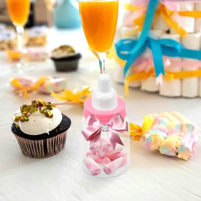 FOMIYES 12Pcs Pink Small Baby Bottle Candy Boxes for Baby Shower Favors, Table Decor, and Party Games - Feeder Style Design, 3.34X1.57X1.57 Inches