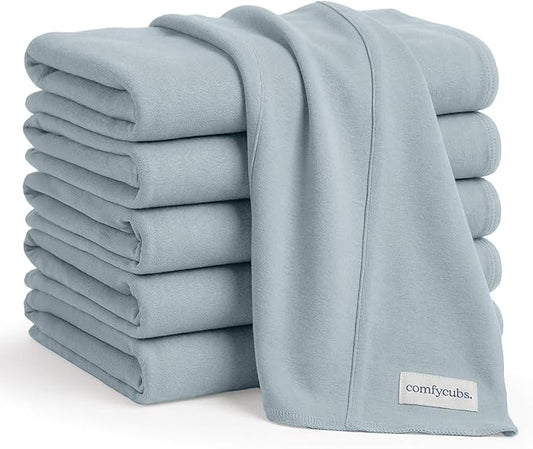 Comfy Cubs Baby Burp Cloths Set (Pack of 6) - Large, 6-Layer, Ultra Absorbent 100% Cotton for Infant Spit-Up, Drool, and Messes - Soft, Gentle, Thoughtful New Born Baby Gifts, Pacific Blue