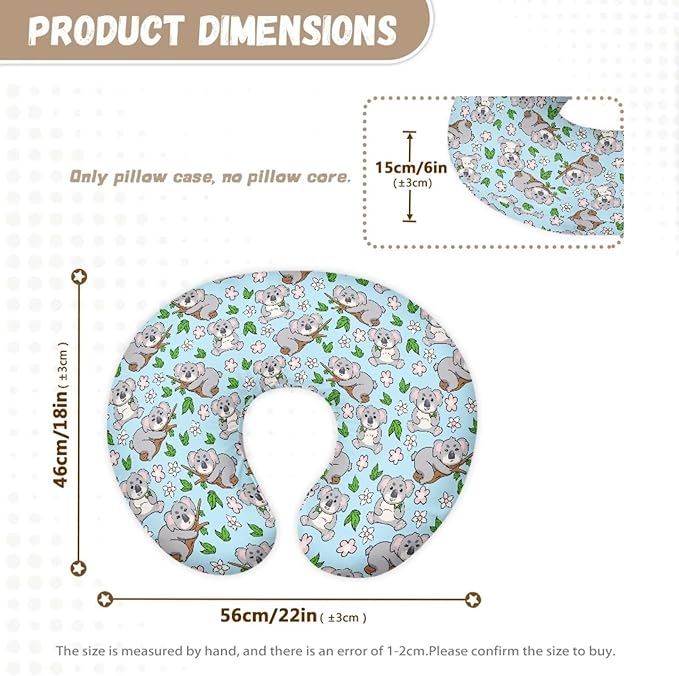 Cute Koala Nursing Pillow Cover for Newborn Boys Girls Soft Nursing Pillow Case Skin-Friendly U-Shaped Hidden Zipper Design
