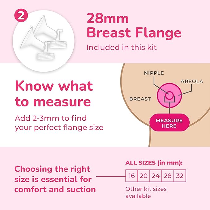 Spectra - Premium Breast Milk Pump Accessory Kit with Baby Bottles - Large 28mm - Breast Pump Accessories - 2 Pack