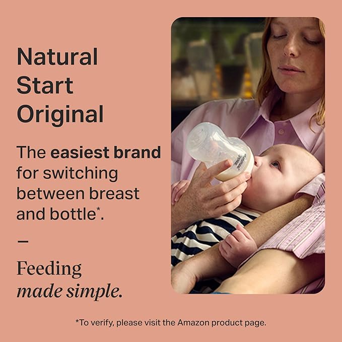 Tommee Tippee Natural Start Baby Bottle, 11oz, Thicker Feed, Breast-Like Nipple for Babies 6 Months+, Clear, 3 Count
