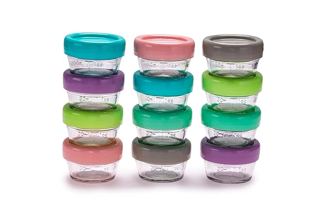 melii Glass Baby Food Storage Jars, 12 Pack 2 oz | Airtight Leakproof Lids, BPA-Free, Reusable Glass Containers for Purees, Snacks & Meal Prep, Freezer, Microwave & Dishwasher Safe