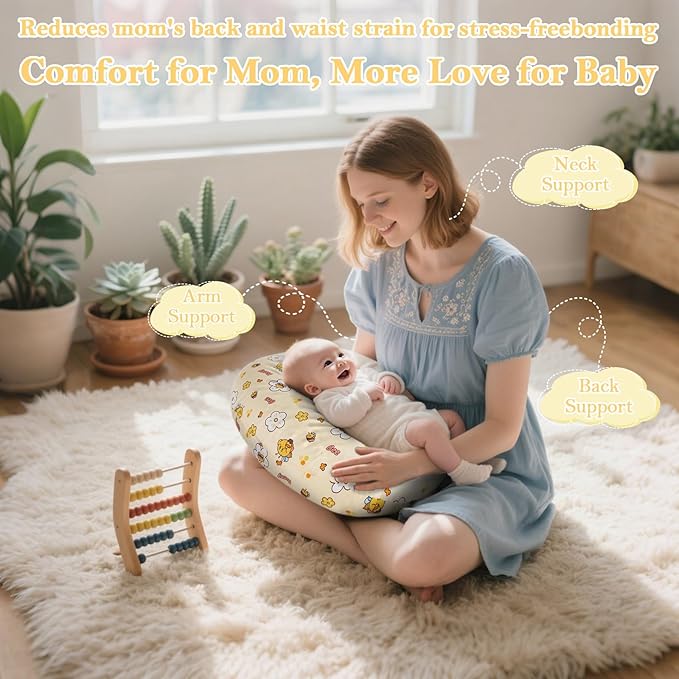 Nursing Pillow & Breastfeeding Pillow – Ergonomic C-Shape for Breastfeeding & Bottle Feeding, Breathable with Washable Cover, Tummy Time & Sitting Support (0-12Months)