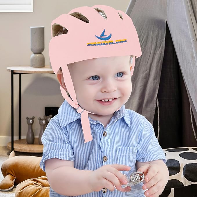 Adjustable Baby Head Protector, Baby Helmets for Crawling Walking Lightweight Safety Infant Helmet Jumping Running Breathable Hat Infant Essentials Toddler Helmets 6-24 Months (Pink)