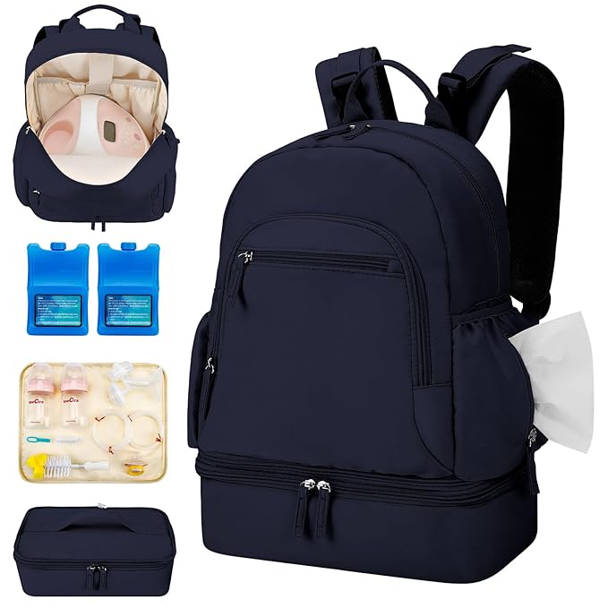 GDNasist Breast Pump Backpack Fit for Spectra S1 and S2 with Removable Cooler Compartment, Pumping Bag for Pump Accessories, Breast Pump Bag for Work, Travel and Family Use Blue