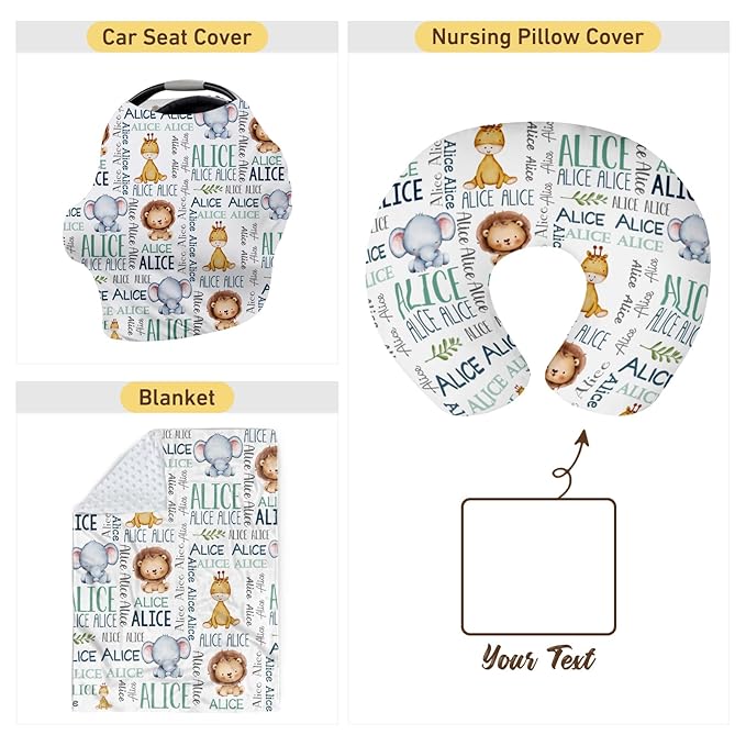 Baby Nursing Pillow Cover - Personalized Name Breastfeeding Pillow Cover with Lion Pattern, Stretchy Removable U-Shaped for New Moms, Soft Breathable Slipcover for Infant Boys Girls