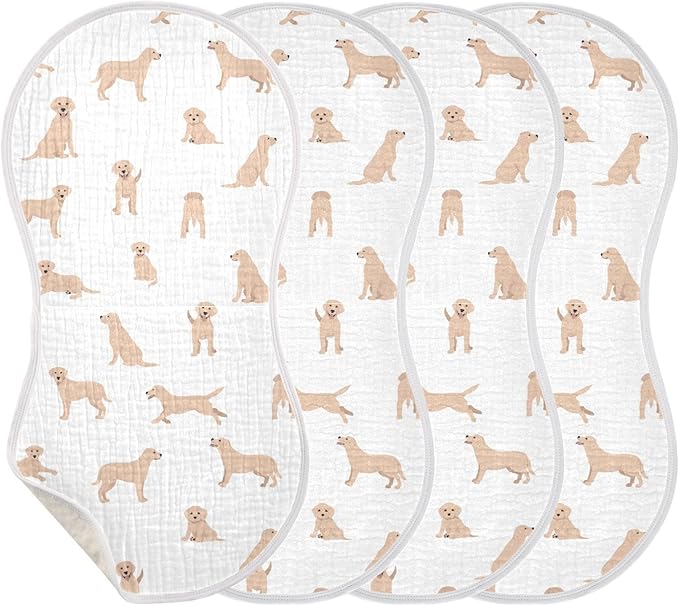 Labrador Retriever Dogs Pattern Muslin Burp Cloths for Baby 4 Pack Soft 100% Cotton Baby Washcloths Bibs for Boy Girl