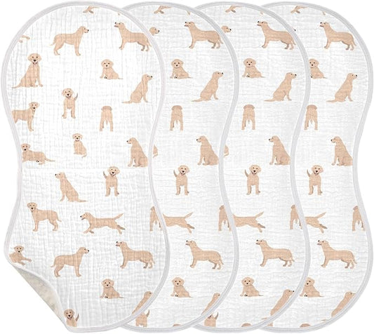 Labrador Retriever Dogs Pattern Muslin Burp Cloths for Baby 4 Pack Soft 100% Cotton Baby Washcloths Bibs for Boy Girl