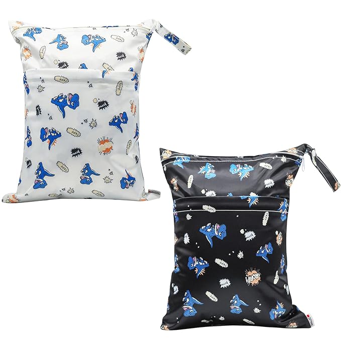 Wet Bag,2 pcs Baby Wet Dry Cloth Diaper Bags,Washable, Reusable for Travel, Stroller, Pool,Beach, Wet Swimsuits,Dirty Gym Clothes, Toiletries, Toys,Mommy Bag (Color 22)
