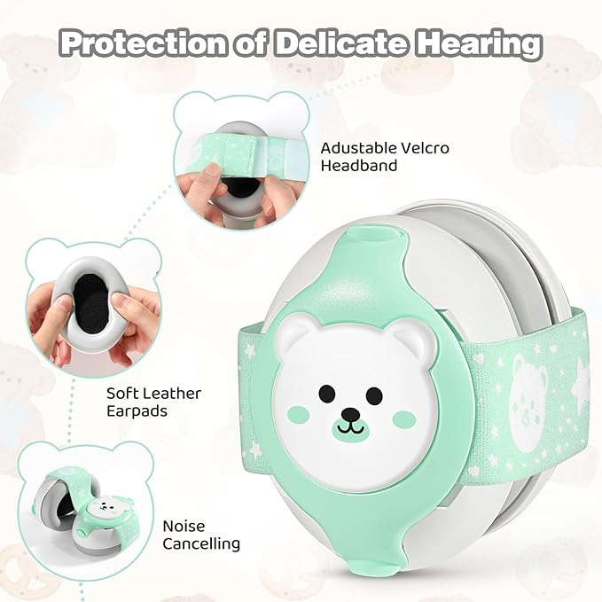 YomauiYee Baby Earmuffs,Bear Infant Headphones Noise Cancelling Infant Ear Protection with Adjustable Headband Baby Sound Proof Headphones,Baby Travel Essentials for Travel/Sleep/Plane/Noisy Event
