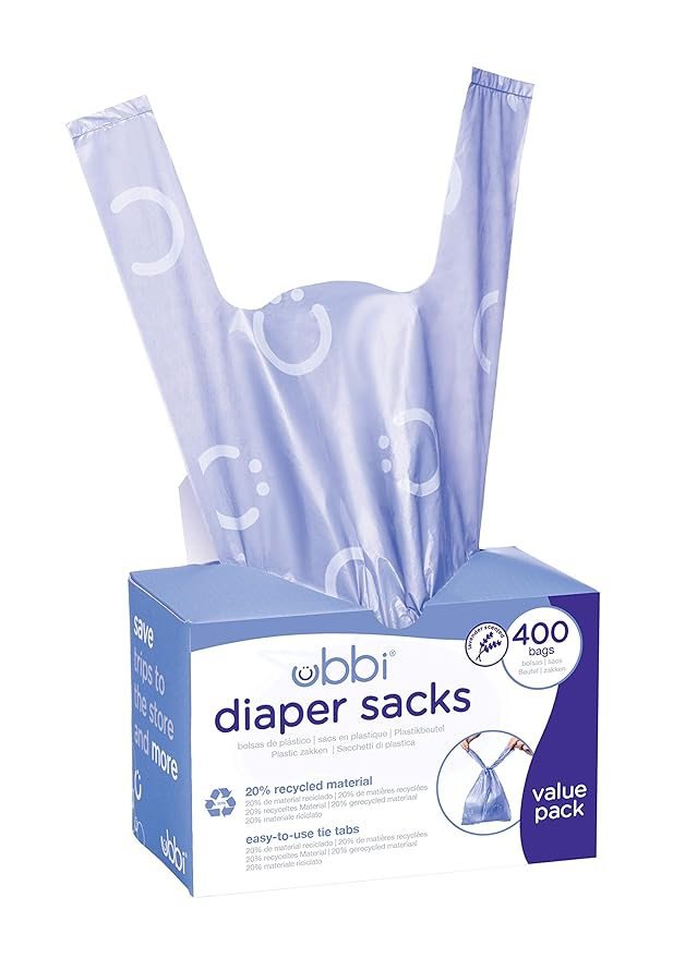 Ubbi Disposable Diaper Sacks & Disposable Diaper Sacks, Lavender Scented, Easy-To-Tie Tabs, Diaper Disposal or Pet Waste Bags, 200 Count