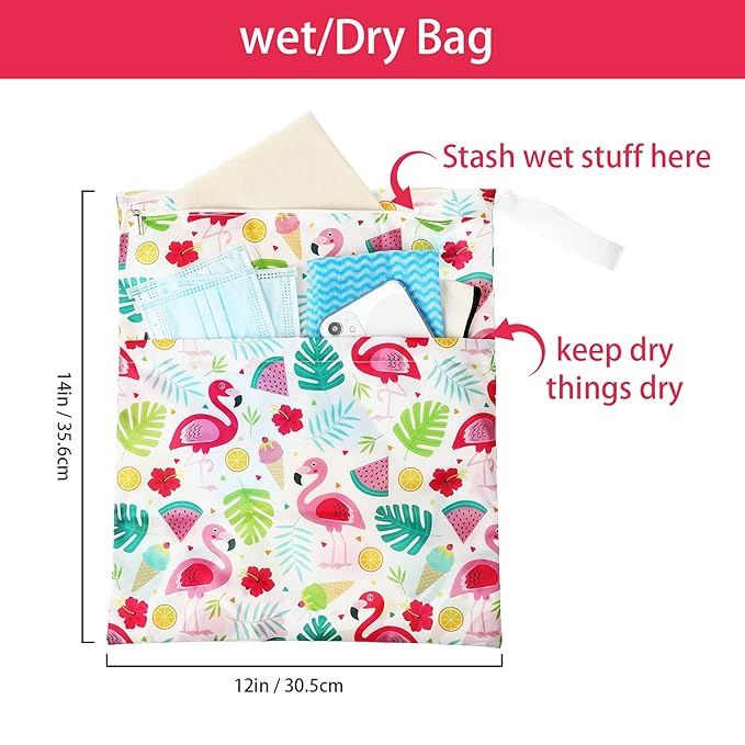 Frienda 4 Pieces Cloth Diaper Wet Dry Bag, Waterproof Reusable Washable Bag for Baby Items and Travel Zippered Pockets with Handle, Beach, Swimsuit, Dirty Gym Clothes and Toiletries(Hawaii)