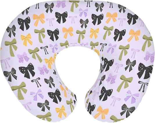Colorful Halloween Bows Baby Nursing Pillow Covers for Boy Girl Fall Autumn Bows Nursery Pillowcase for Breastfeeding Pillows Spooky Cute Girly Ribbons Soft Stretchy Slipcovers for Newborn Infant