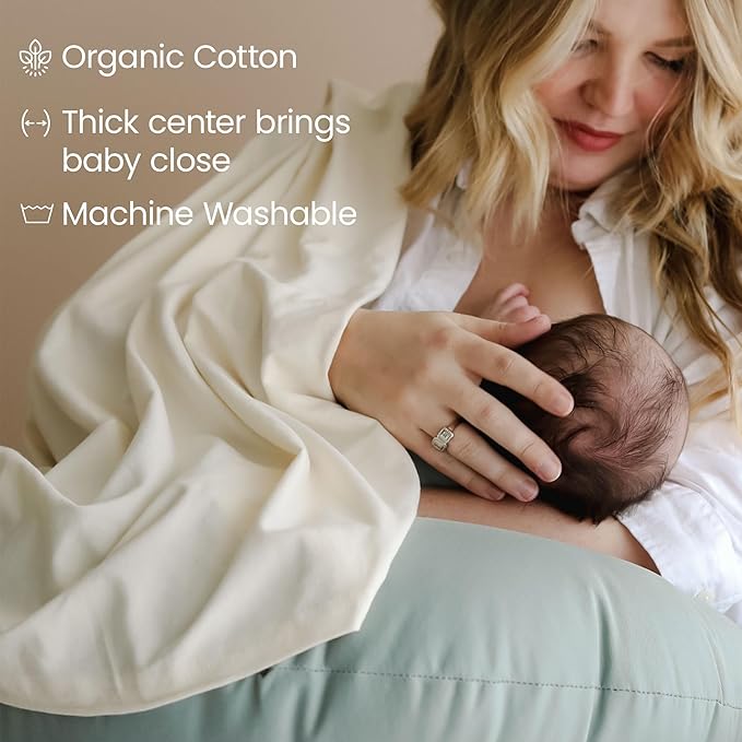 snuggle me Organic Nursing Pillow (New 2025 Design) | Bottle & Breastfeeding Pillow with Organic Cotton Cover & Fiberfill, Machine Washable Feeding Pillow, Newborn Essentials Must Haves (Sage) - v2