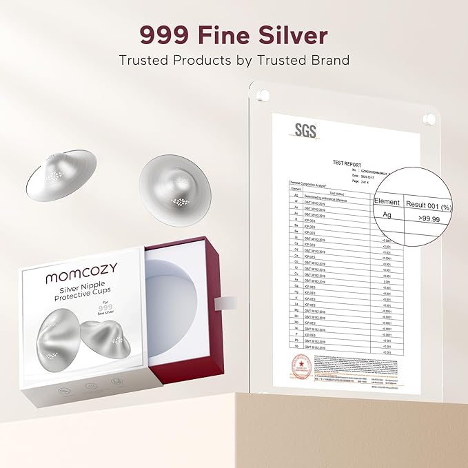 Momcozy 999 Silver Nursing Cups Original Perforated Breathable Design, 999 Silver Nipple Cover for Breastfeeding Essential, Nipple Shield for Nursing Newborn, Metal Nipple Shields, Regular Size