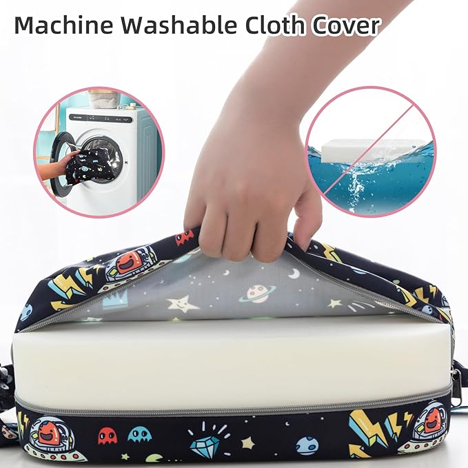 Eiury Toddler Booster Seat for Dining Table, Portable Kids Booster Seat with Safety Buckles Portable Increasing Booster Cushion with Non-Slip Bottom (Black Astronaut)