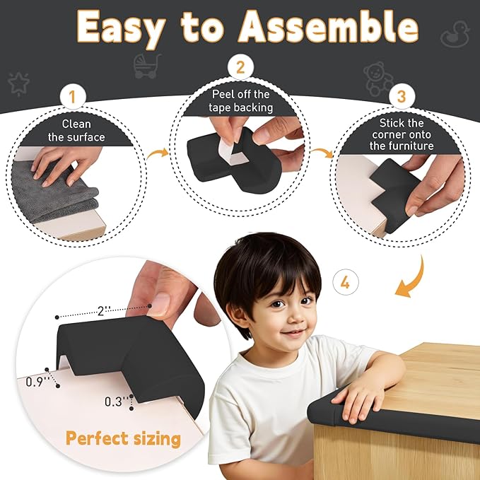 Thick Corner Edge Protector for Baby Proofing, 6.56Ft Furniture Edge Bumper with 10 L-Shaped & Soft Foam Corner Guards,Adhesive Baby proofing Bumper for Table, Small Toddler Bed (Black)