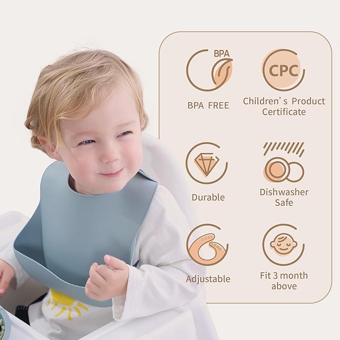 Moonkie Silicone Baby Bibs Set of 2, BPA Free Waterproof Baby Bibs for Eating, Soft Adjustable Silicone Bibs for Babies 6-12 Months, Toddler Bibs with Pocket Food Catcher (Frosted Mint/Celadon Green)