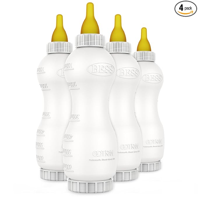 BESS Small Animal Nursing Bottle, No Leak Nipple with Insert, Wide Mouth Bottom Cap Easy Fill and Clean, Control Flow, Non-Collapsing (20oz, 4pk)
