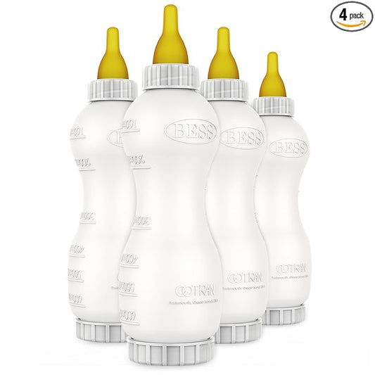 BESS Small Animal Nursing Bottle, No Leak Nipple with Insert, Wide Mouth Bottom Cap Easy Fill and Clean, Control Flow, Non-Collapsing (20oz, 4pk)
