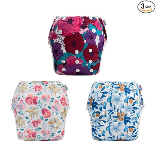 ALVABABY Swim Diapers 3pcs Reusable & Adjustable 0-2 Years Baby Girl 3SWY03