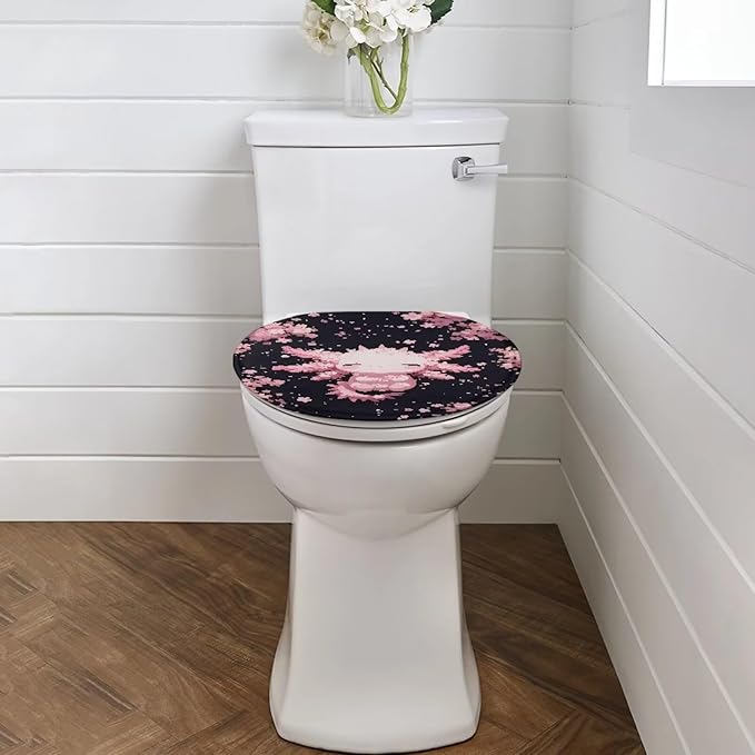 Axolotl Cherry Blossom Toilet Seat Covers for Bathroom Cozy Flannel Fabric Soft Bathroom Covers Keep Clean Tidy Suitable for Public Bathrooms Long-Term Travel Boarding