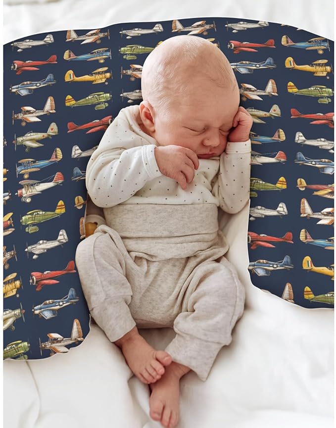 Airplanes Vintage Models Aircraft Nursing Pillow Covers for Boy Girl Antiqued Planes Nursing Pillow Slipcovers for Breastfeeding Pillows Retro Planes Soft Stretchy Removable Covers for Newborn Infant