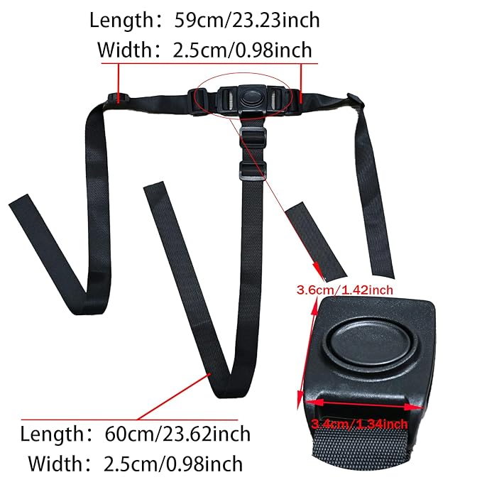 Universal 3 Point Harness Baby Chest Harness for Child/Kid Seats, Adjustable Harness Strap for High Chair/Pushchair/Stroller, Black