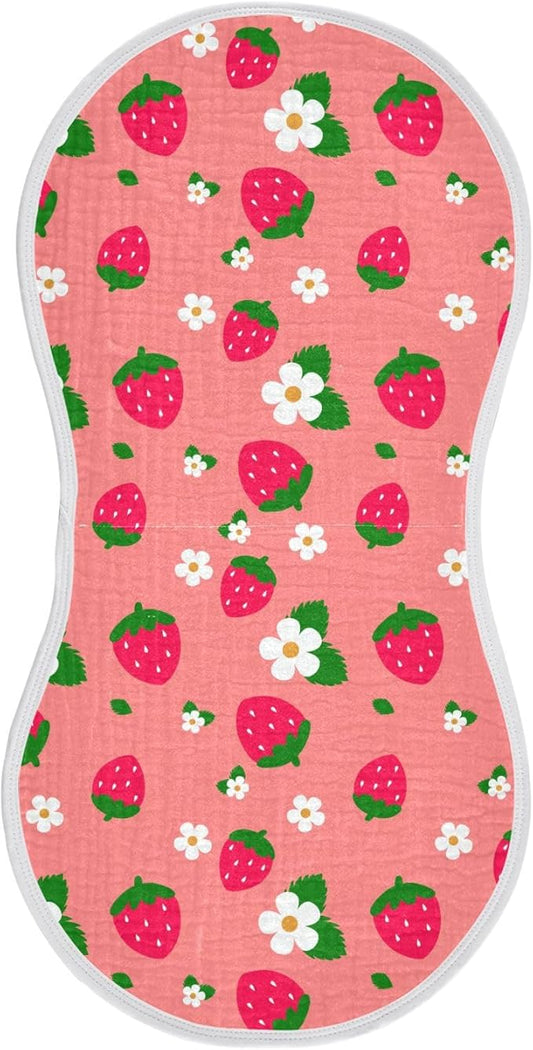 Muslin Burp Cloths for Baby Boys and Girls - 1-Pack Ultra Absorbent Strawberry Muslin Washcloths, Newborn Towel, Milk Spit Up Rags, Burp Cloth Bib for Unisex, 22 x 11 Inch