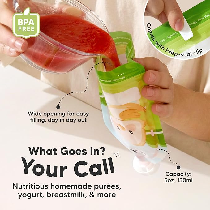 12-Pack Reusable Baby Food Pouches Refillable – 5oz Reusable Pouches for Toddlers, Kids Squeezable Yogurt, Apple Sauce, Fruit Smoothie, Baby Puree Container, Homemade Baby Food Essentials (Lil Barn)