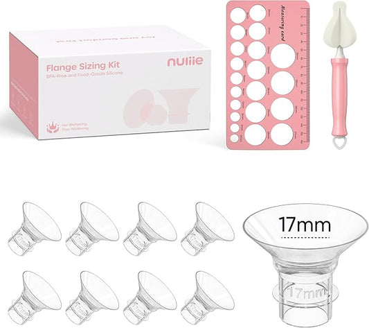 Nuliie 8PCS Silicone Flanges Insert Replacement Kit, Flange Sizing Kit 17mm for 24mm Flange/Shield Breast Pumps, Pumping Essential Kit for Moms