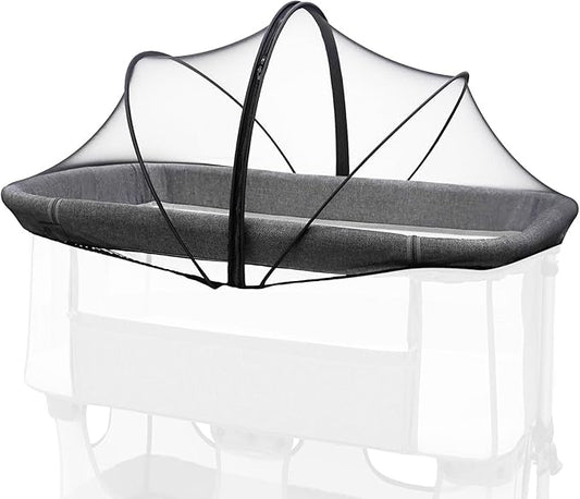 Bassinet Mosquito Net Cover to Keep Cats & Bugs Out, Two-Way Zipper, Breathable Mesh for Bedside Sleeper/Travel Crib, Portable with Storage Bag (Black)