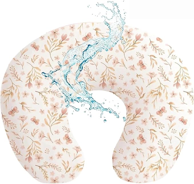 Baby Waterproof Nursing Pillow Cover, Stretchy Nursing Covers for Breastfeeding Pillows, Adorable Infant Feeding Pillow Slipcover for Baby Boy and Girls, Pink Flower