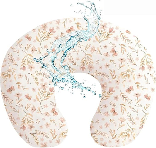 Baby Waterproof Nursing Pillow Cover, Stretchy Nursing Covers for Breastfeeding Pillows, Adorable Infant Feeding Pillow Slipcover for Baby Boy and Girls, Pink Flower