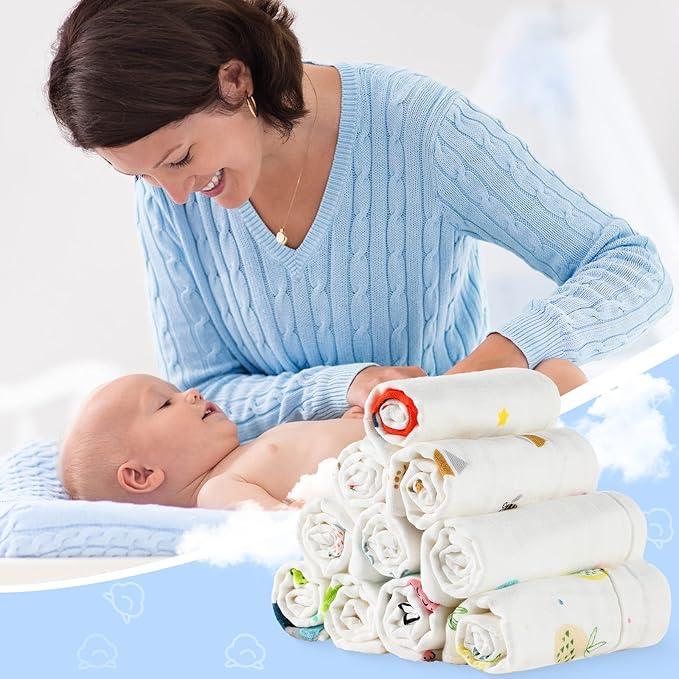 Chumia 20 Pack Baby Muslin Burp Cloths Baby Wash Cloths with Sensitive Skin 6 Layer Newborn Cotton Face Towels Drool Bib Soft Bath Towel Absorbent for Toddler Kids Shower 10 x 10 Inch