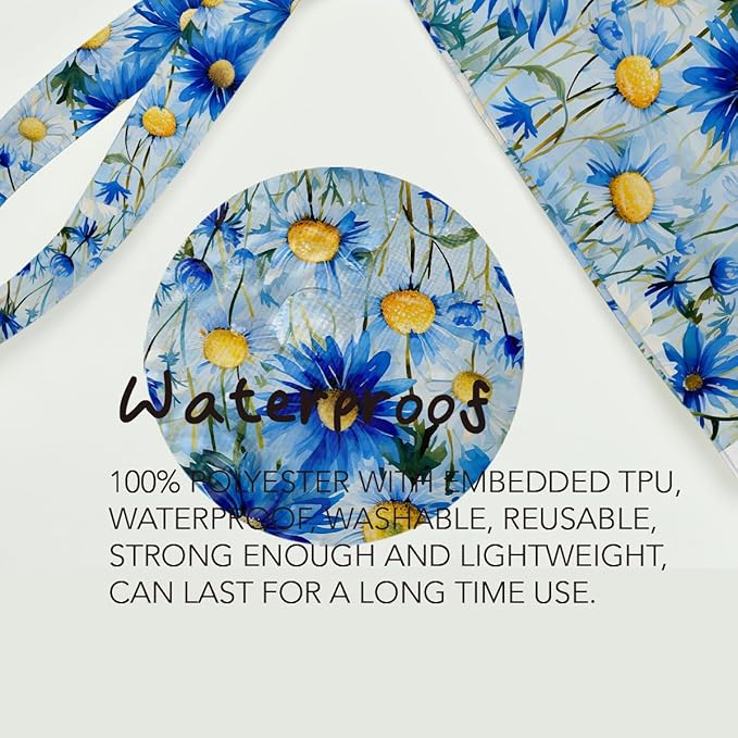 Fokongna Floral Print Wet Bag, Small Portable Waterproof Multi-Functional Organizer for Women, Blue Yellow Daisy, Ideal for Daily, Beach & Travel