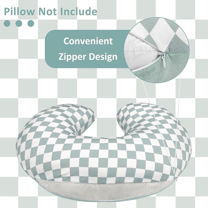 DILIMI Nursing Pillow Cover, Soft Stretchy Nursing Cover for Breastfeeding Pillow, 1 Pack Reversible Removable Slipover for Baby Boy and Girls, Green Checkered
