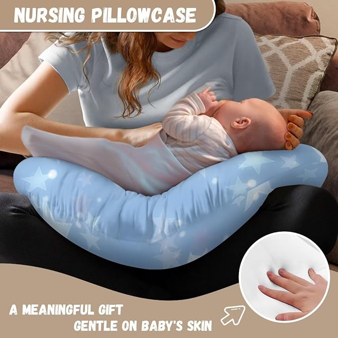 Nursing Pillow Cover Slipcover Blue Star Soft Maternity Breastfeeding Newborn Infant Feeding Cushion Cover Breathable Breastfeeding Cover for Nursing Pillow