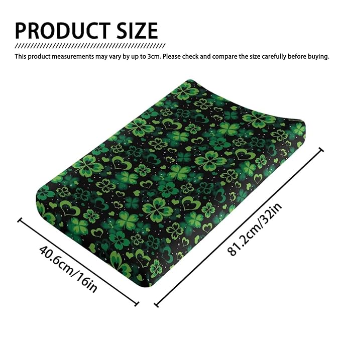 St. Patricks Day Party Decor St Patricks Day Baby Changing Pad Cover Heart Diaper Changing Pad Cover Black 32''*16'' Baby Girl Nursery Decor