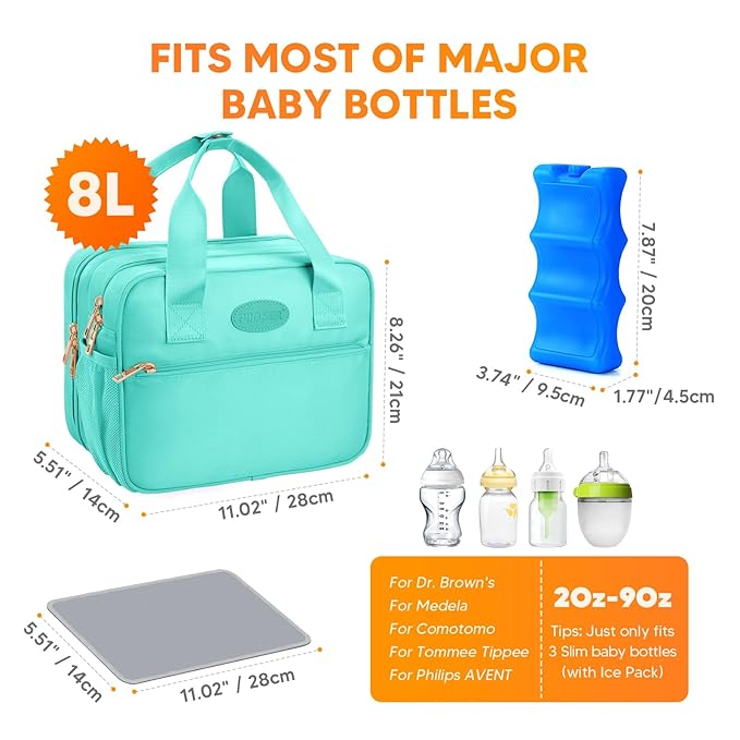 PIIOSER Breastmilk Cooler Travel Bag with Ice Pack, Compatible with Wearable Breast Pumps & Accessories - Portable Hands Free Breast Pump Carrying Case for Nursing & Working Moms, Green