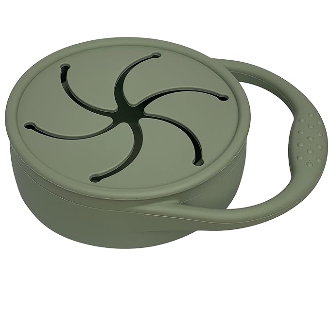 BraveJusticeKidsCo. | Snack Attack Cup | Collapsible Silicone Container | Toddler and Baby Catcher Lid (Desert Sage)