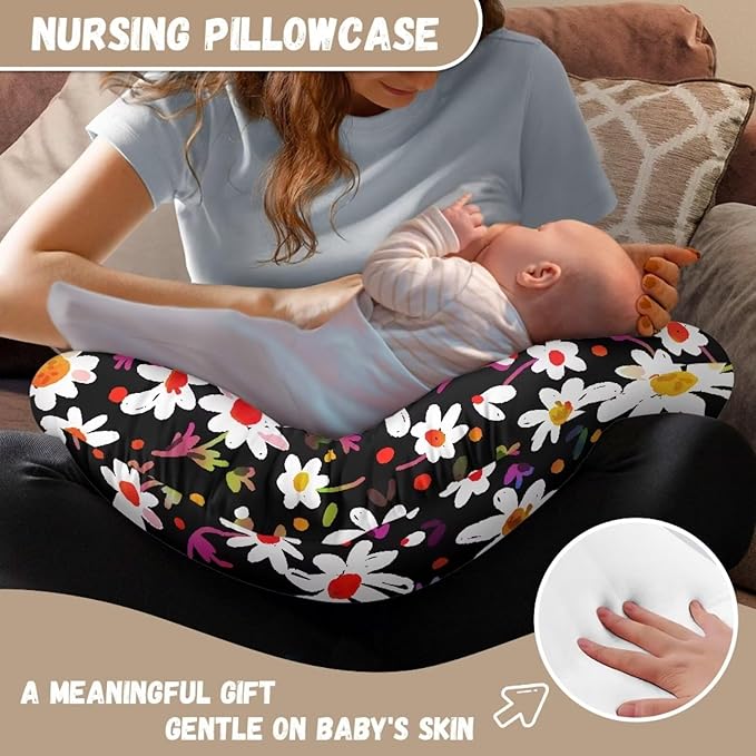 Colorful Daisies Nursing Pillow Cover Slipcover Soft and Comfortable Maternity Breastfeeding Newborn Infant Feeding Cushion Cover Machine Wash & Quick Dry