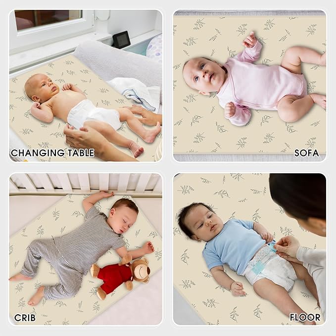 Vegan Leather Baby Changing Mat - Wipeable Portable Changing Pad, Foldable Travel Changing Mat for Baby, Newborns Toddlers Shower Gifts (Ear of Wheat,20"*28")
