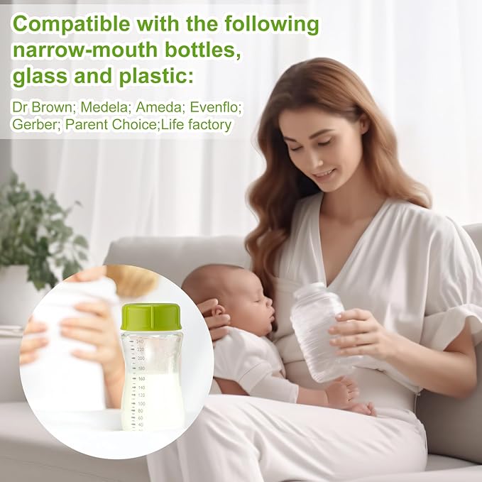 10pcs Narrow Baby Bottle Caps for Dr Brown & Medela Bottles, BPA Free Travel and Storage Baby Bottle Lids Replacement Parts with Sealing Gasket for Ameda Baby Bottles Accessory (Green)