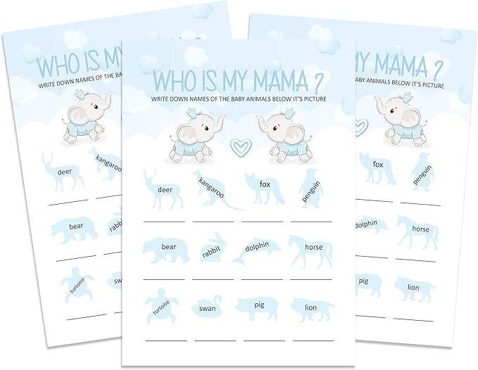 Pack of 50, Boy/Girl Baby Shower Party Collection, Who Is My Mama? Baby Shower Party Games, Activities, Decorations, Baby Elephant Theme Party Supplies