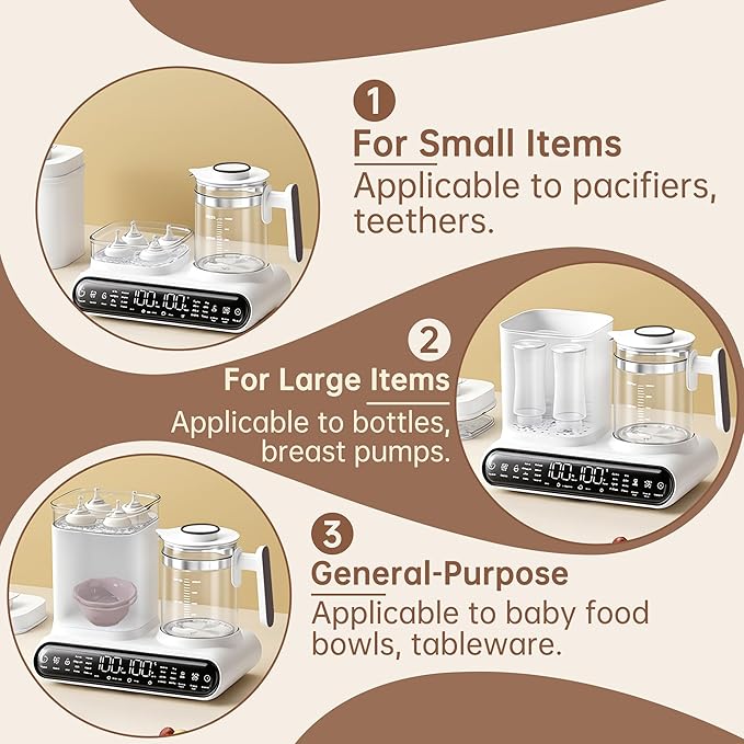 Baby Bottle Warmer, Steamer & Dryer, 16-in-1 Fast Milk Warmer with Timer for Breastmilk & Formula, 1.2L Electric Kettle with Accurate Temp Control, Thaw, Steri-lizing, Keep Warm, Heat Food