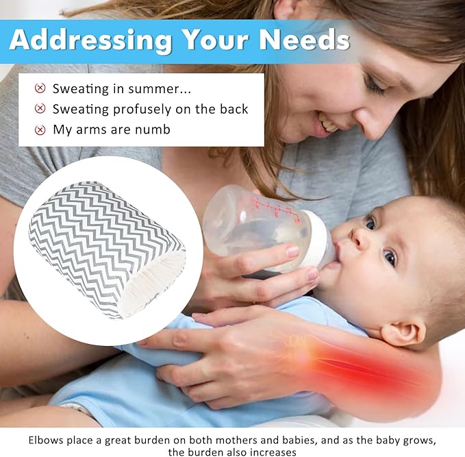 Baby Feeding Arm Pillow,Nursing Arm Pillows for Breastfeeding，Soft Cotton for Newborn, More Support for Mom and Baby,Portable and Washable,Ergonomic Nursing Essentials（Grey Stripe）