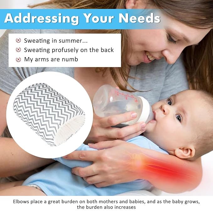 Baby Feeding Arm Pillow,Soft Cotton Bottle Nursing Arm Pillows for Newborn,Breastfeeding Pillows for More Support for Mom and Baby,Portable and Washable,Ergonomic Nursing Essentials(Grey Stripes)